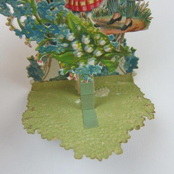 Vintage Valentine 3D Pop Up Die Cut German Girl Red Boy Lederhosen Blue Flowers - Picture 3 of 12